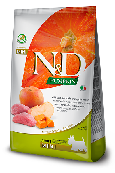 Farmina N&D Pumpkin Adult Mini Cinghiale, Zucca e Mela 800 g – Crocchette Grain Free per Cani Mini