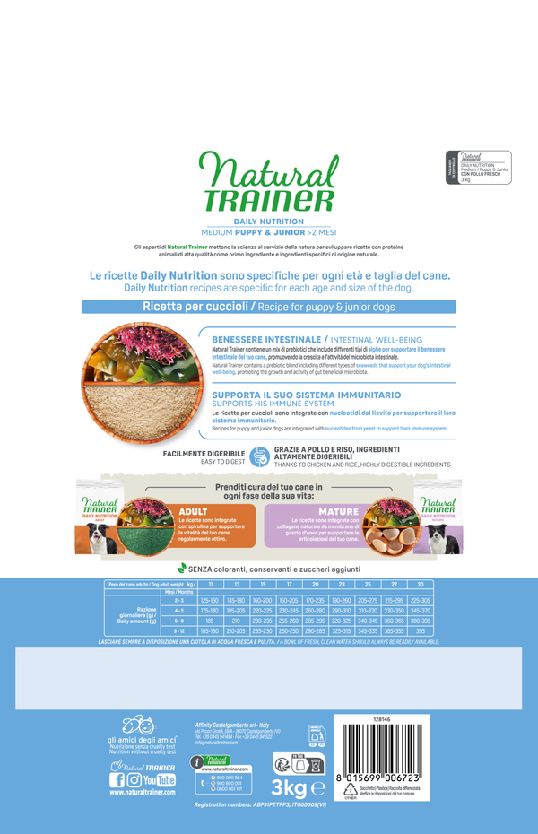 Natural Trainer Daily Nutrition Medium Puppy & Junior con Pollo Fresco 3kg