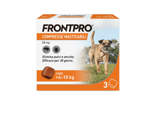 Frontpro 28 mg Compresse Masticabili per Cani 4-10 kg – 3 Compresse | Antipulci e Antizecche