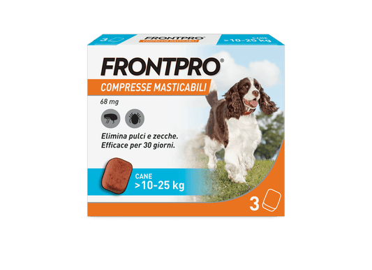 Frontpro 68 mg Compresse Masticabili per Cani 10-25 kg – 3 Compresse | Antipulci e Antizecche