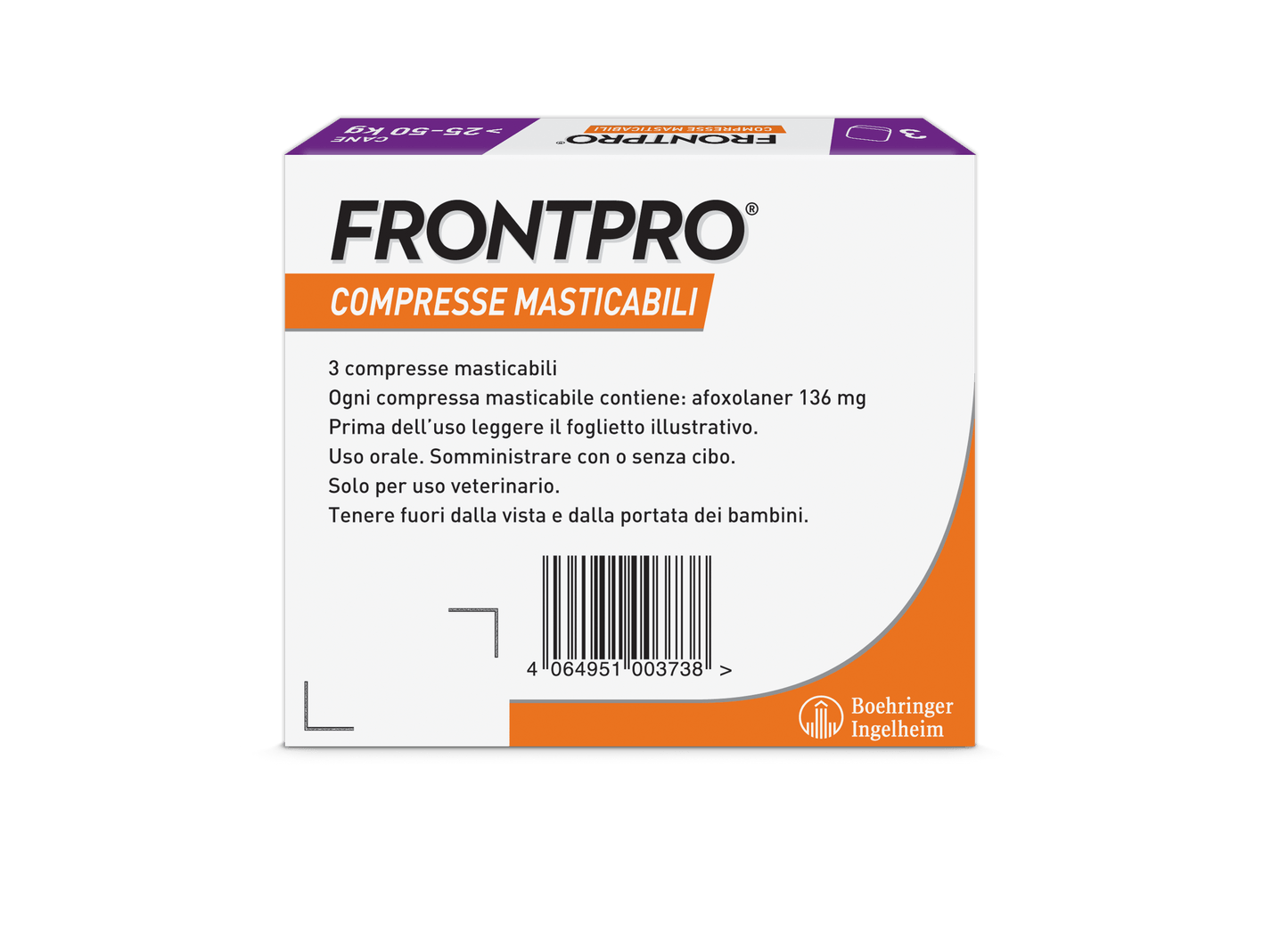 Frontpro 136 mg Compresse Masticabili per Cani 25-50 kg – 3 Compresse | Antipulci e Antizecche