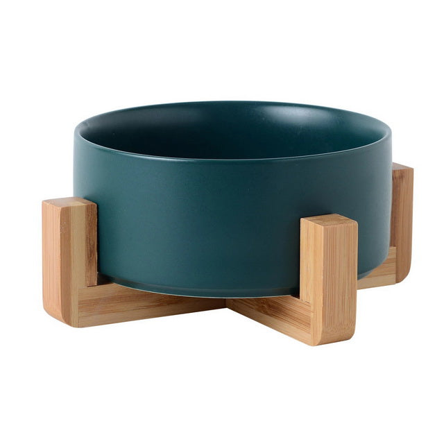 Ciotola in Ceramica Bianca con Supporto in Legno