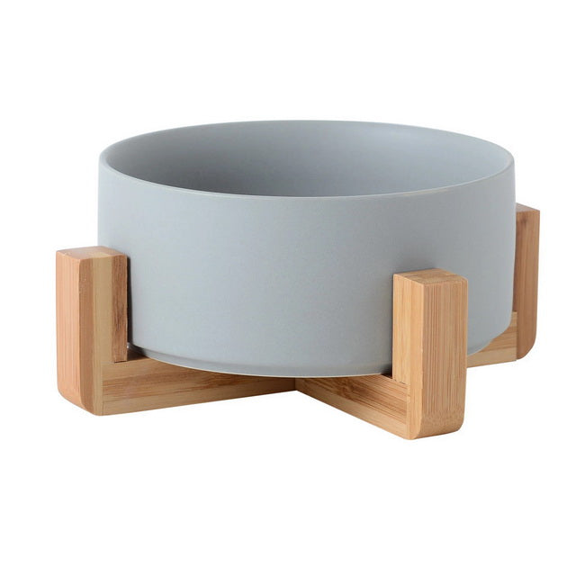 Ciotola in Ceramica Bianca con Supporto in Legno