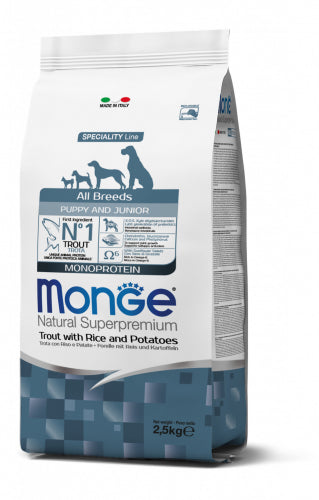 Monge Natural Superpremium All Breeds Puppy & Junior Monoprotein Trota con Riso e Patate