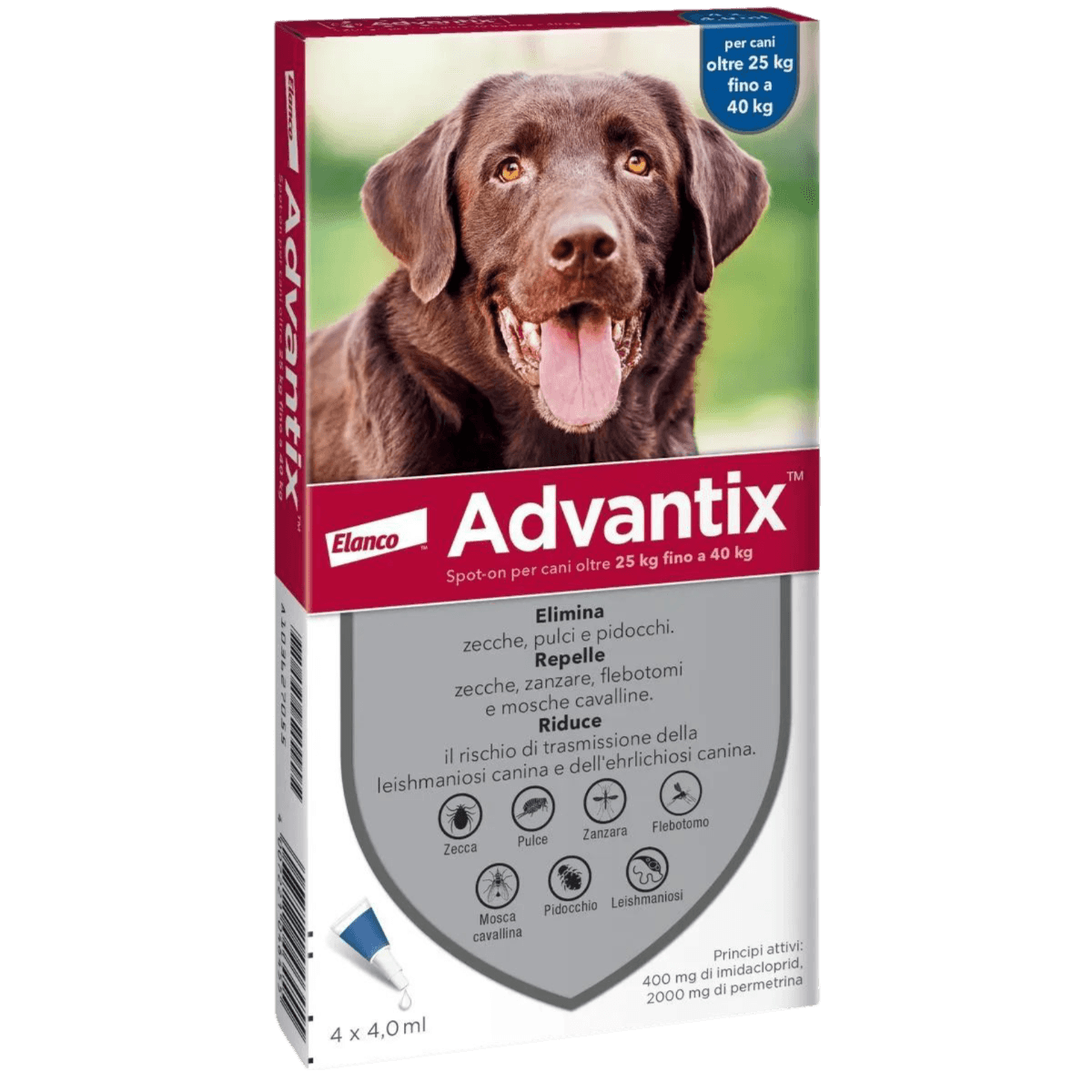 Advantix Spot-On per Cani 25-40 kg – 4 Pipette | Antiparassitario Completo
