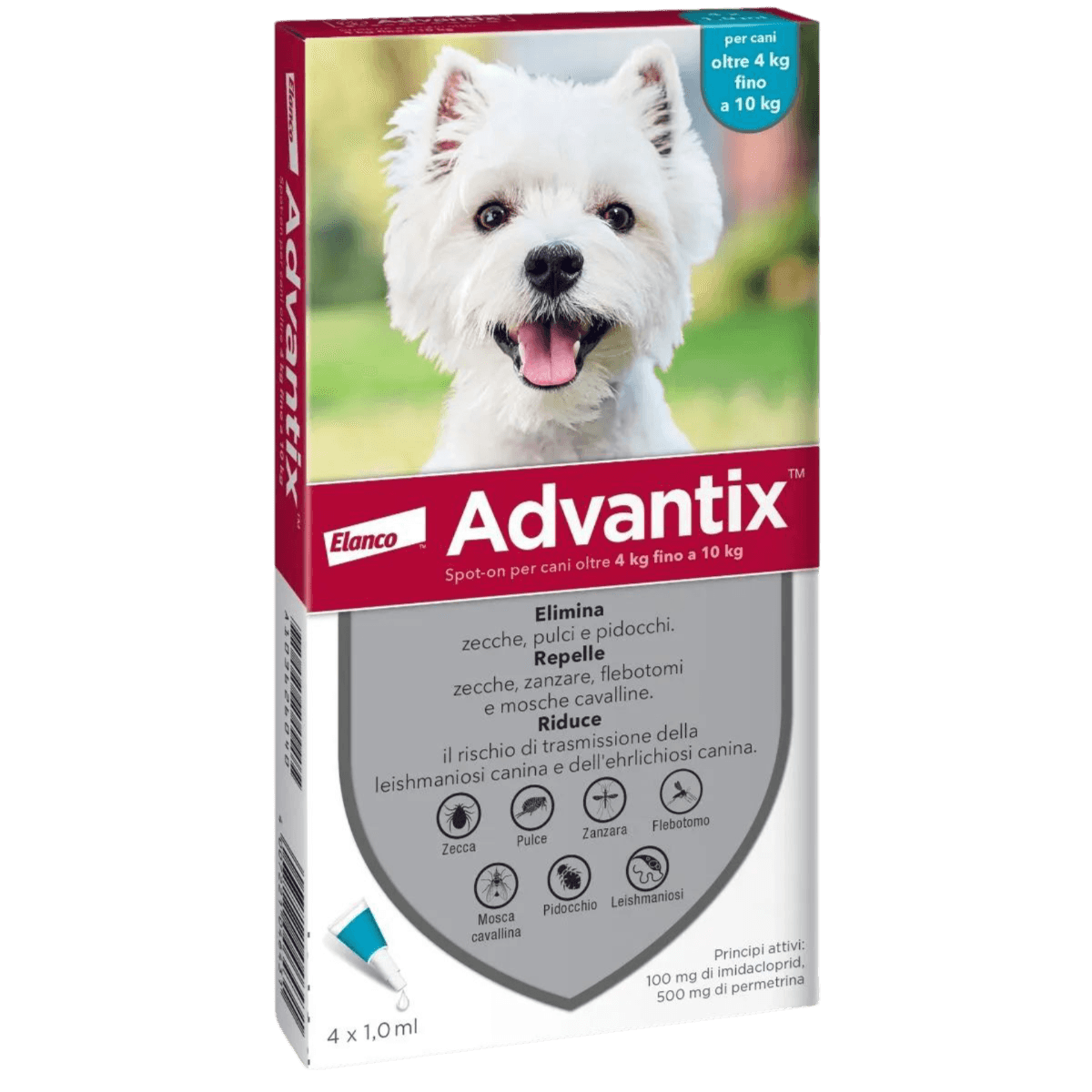 Advantix Spot-On per Cani 4-10 kg – 4 Pipette | Antiparassitario Completo