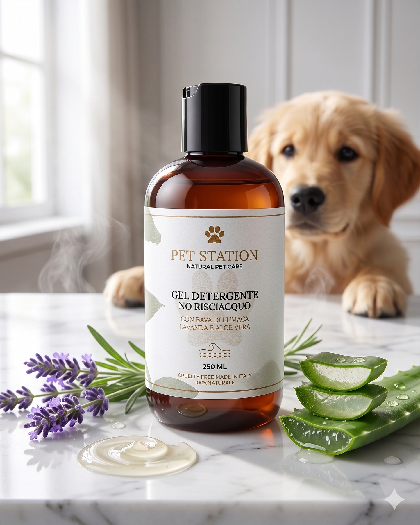 Gel Detergente No Risciacquo Pet Station: Pulizia Profonda, Sicura e Rapida per il Tuo Cucciolo (Addio Salviette Irritanti!)