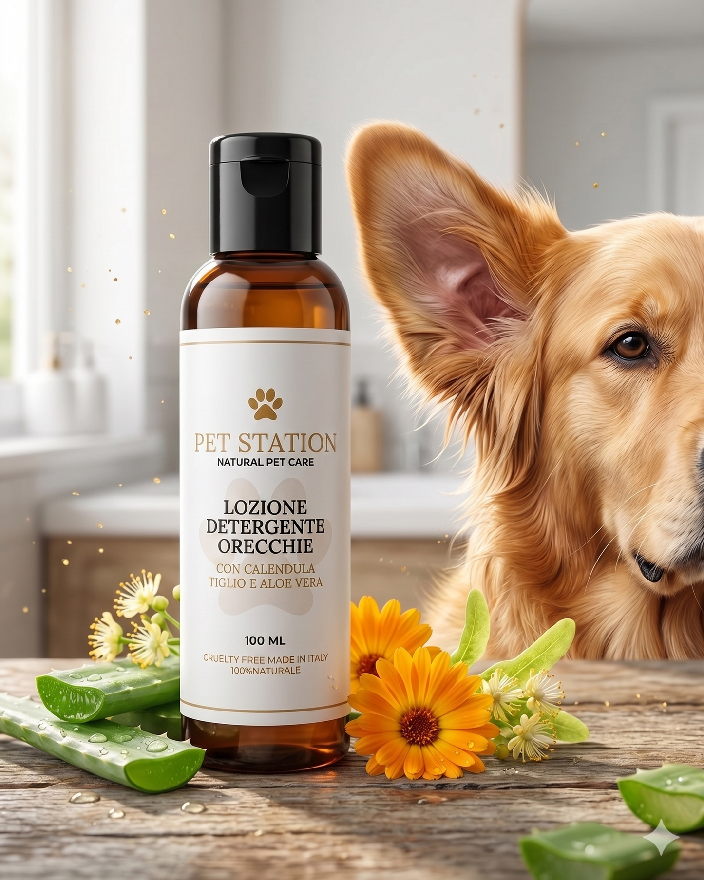 Lozione Detergente Orecchie Pet Station: Rimuove Cerume e Sporco, Allevia il Prurito (In Modo Naturale!)