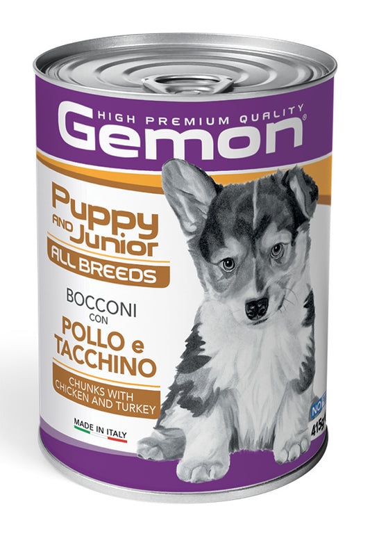 Gemon All Breeds Puppy & Junior – Bocconi con Pollo e Tacchino – 415 g