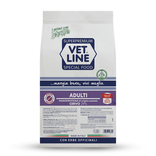 Vet Line Adulti Cervo Monoproteina 29% – Crocchette Naturali per Cani Adulti