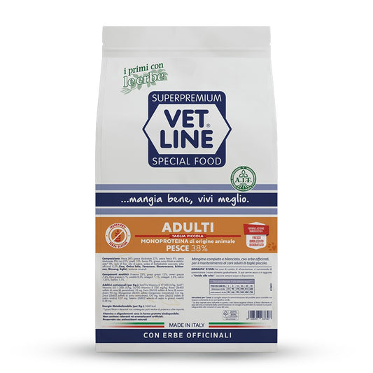 Vet Line Adulti Taglia Piccola Pesce 38% Monoproteina – Crocchette Naturali per Cani Mini