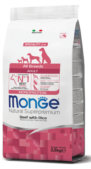 Monge Natural Superpremium All Breeds Adult Monoprotein Manzo con Riso