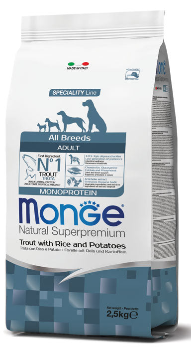 Monge Natural Superpremium All Breeds Adult Monoprotein Trota con Riso e Patate