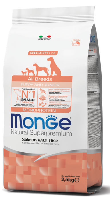 Monge Natural Superpremium All Breeds Puppy & Junior Monoprotein Salmone con Riso