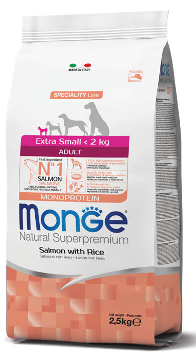 Monge Natural Superpremium Extra Small Adult Monoprotein Salmone con Riso