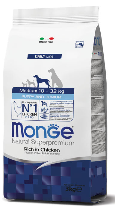 Monge Natural Superpremium Medium Puppy & Junior Ricco in Pollo