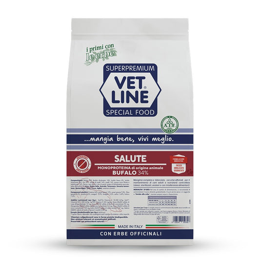 Vet Line Salute Bufalo 34% Monoproteina – Crocchette Naturali per Cani Adulti